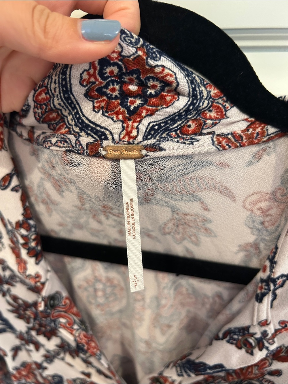 Free People Ruched Paisley Blouse - Red & Navy - Picture 3 of 3